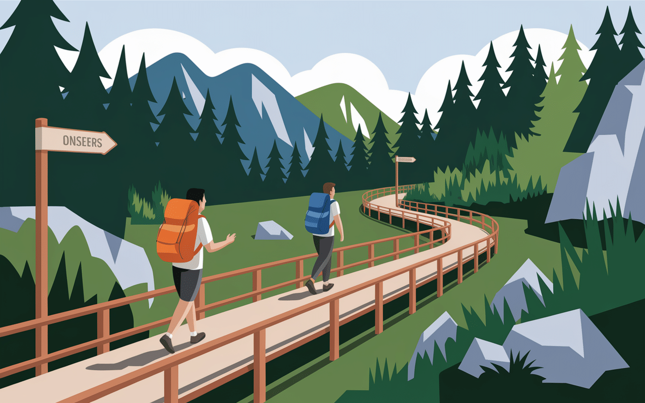 Sentier balisé forêt vers cascade de Piscia