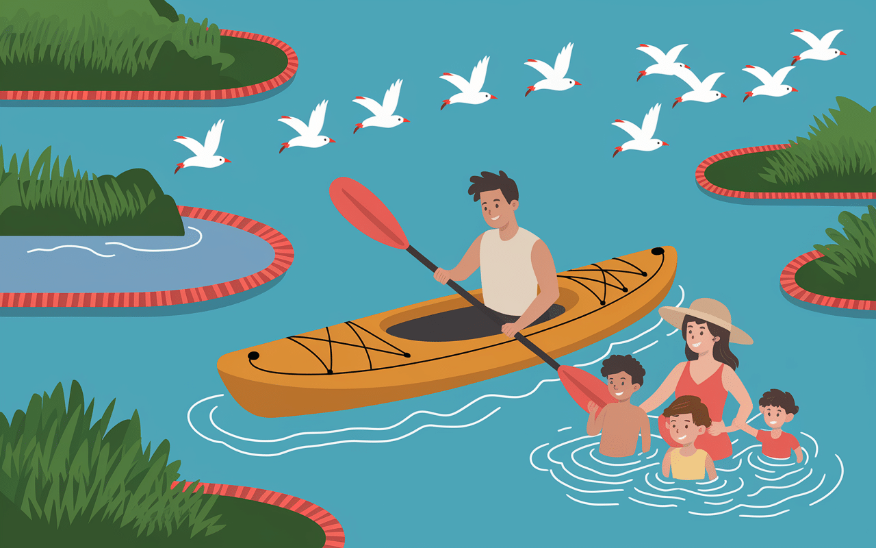 Famille kayak paddle plage de portigliolo - arinella di portigliolu