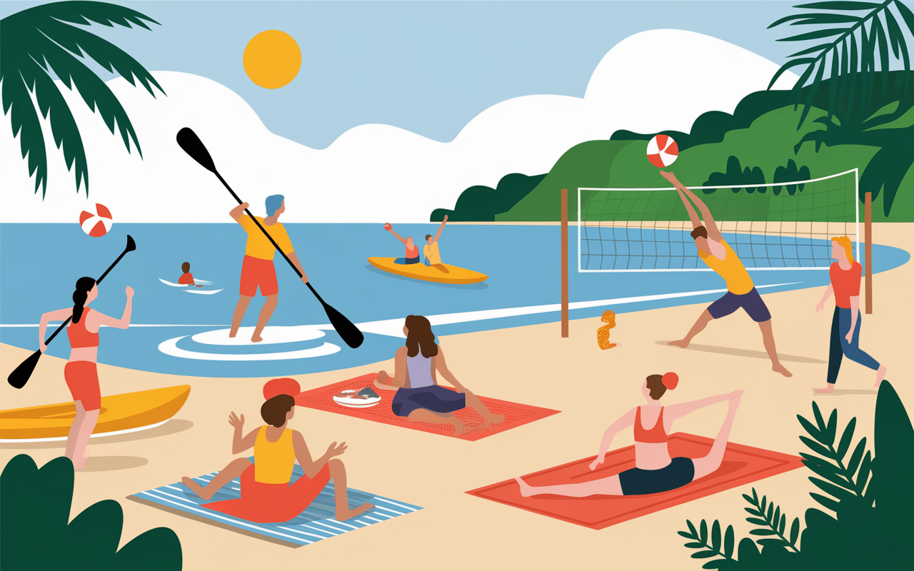 Activités plage de la vignette paddle kayak détente