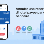 Illustration annulation réservation hôtel carte bancaire smartphone