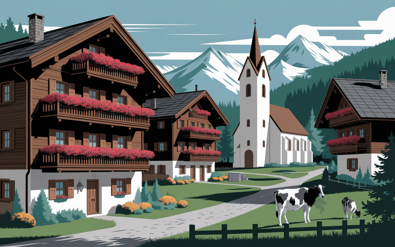 Chalets traditionnels à Gimmelwald avec montagnes en toile de fond