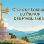 Croix de lorraine du pignon des maquisards sur pignon vue paysage
