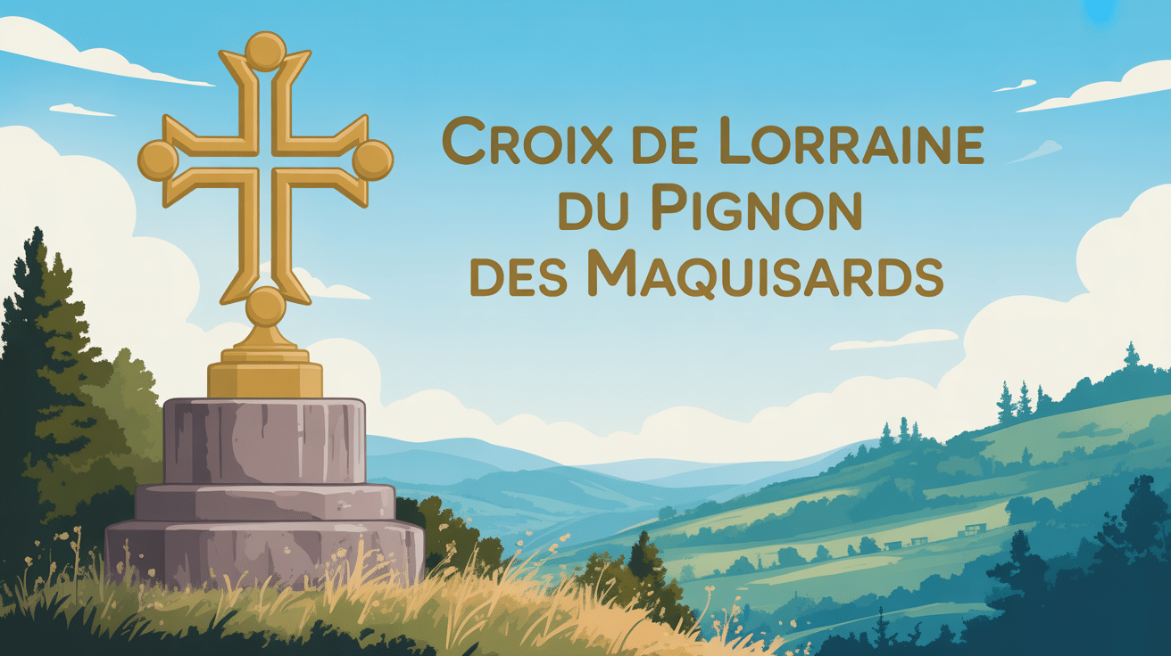 Croix de lorraine du pignon des maquisards sur pignon vue paysage