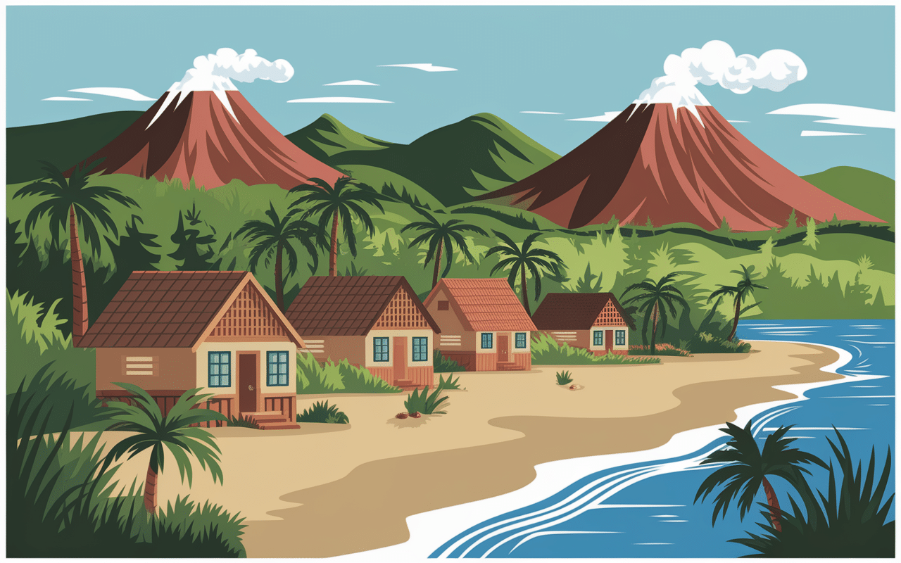 flores paysage volcan plage village traditionnel