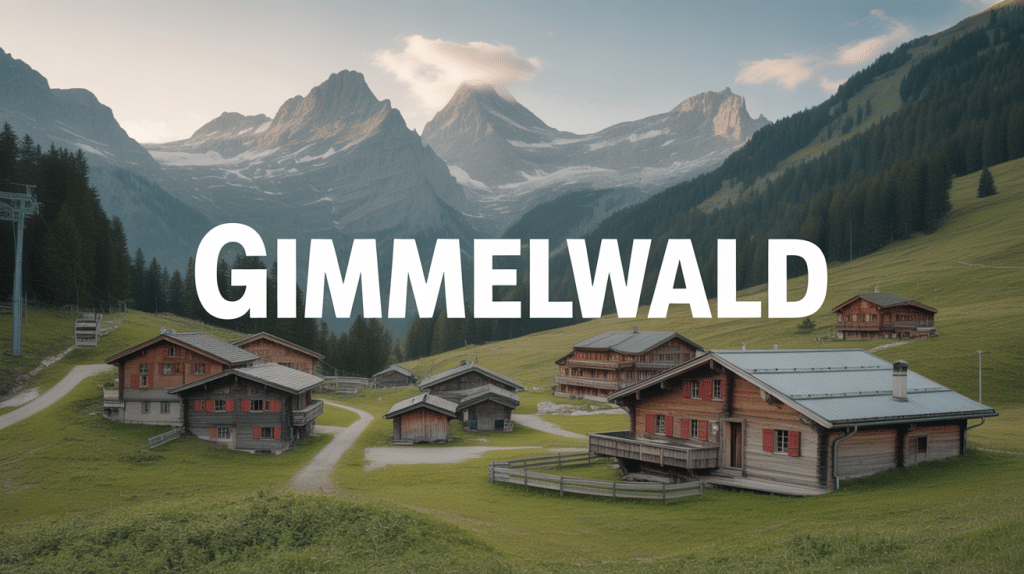 Vue panoramique de Gimmelwald avec chalets et montagnes
