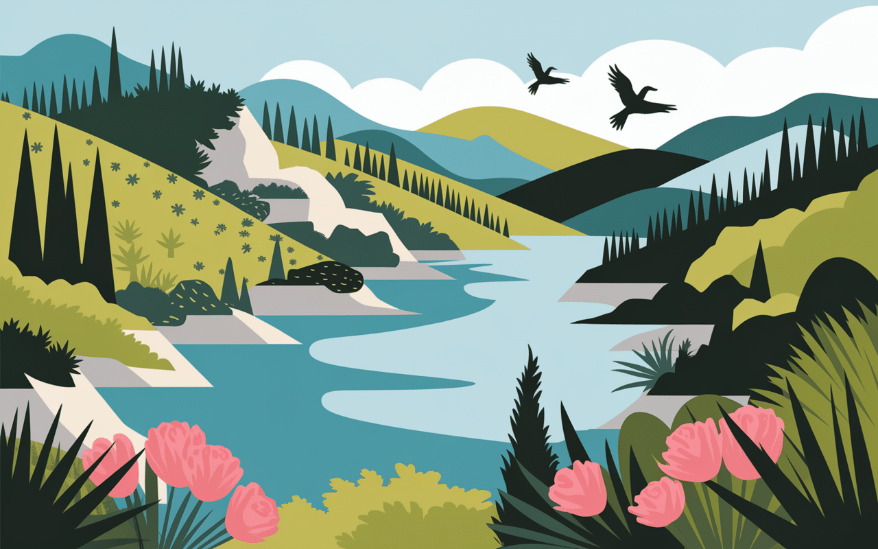 paysage naturel lac de la ganguise collines oiseaux