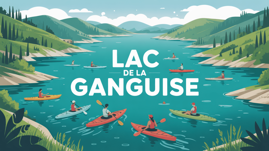 vue panoramique lac de la ganguise avec sports nautiques