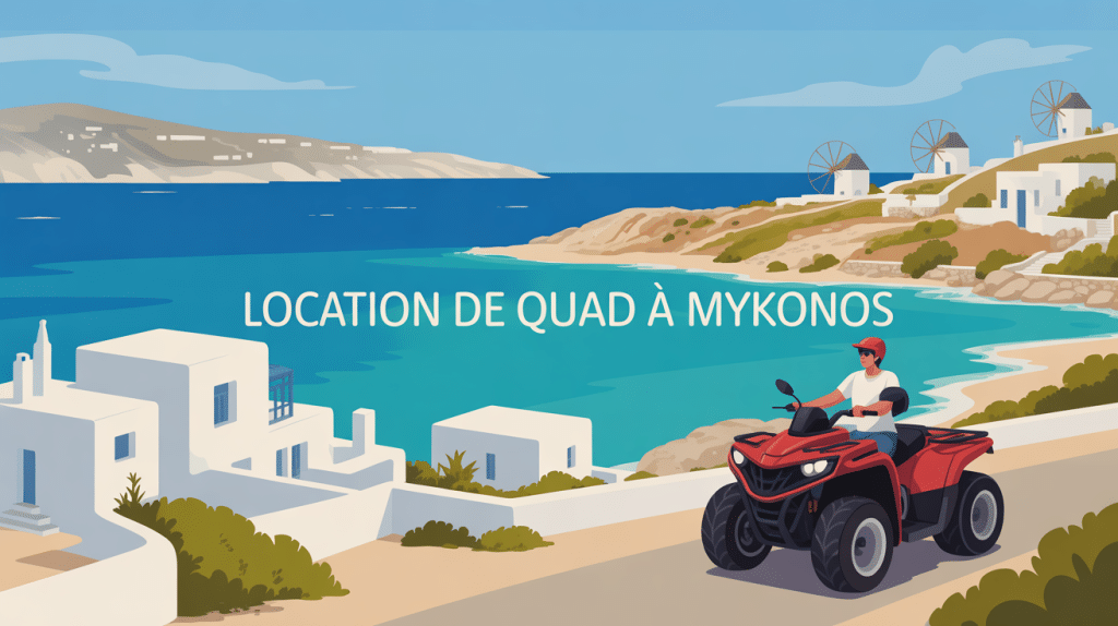 location quad mykonos route côtière méditerranée moulins