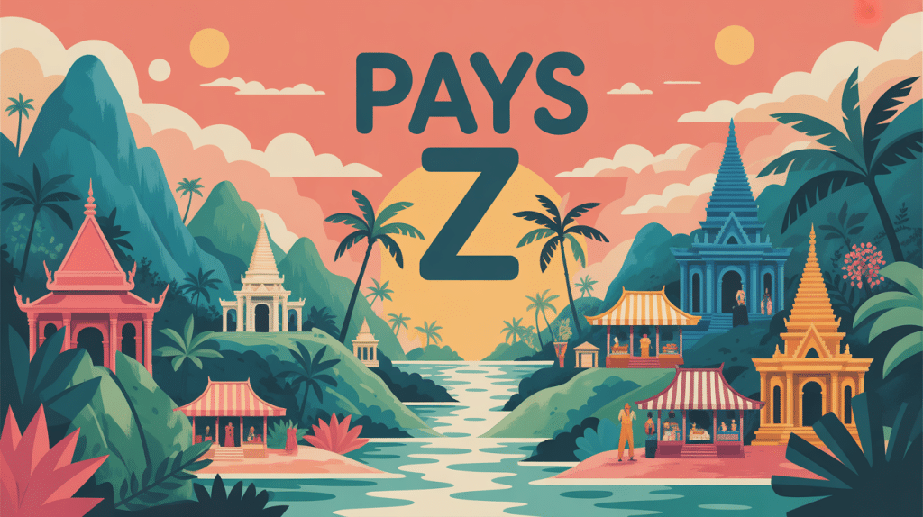 pays z illustration paysage tropical coucher de soleil