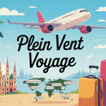 Plein Vent Voyage illustration avec avion et destinations