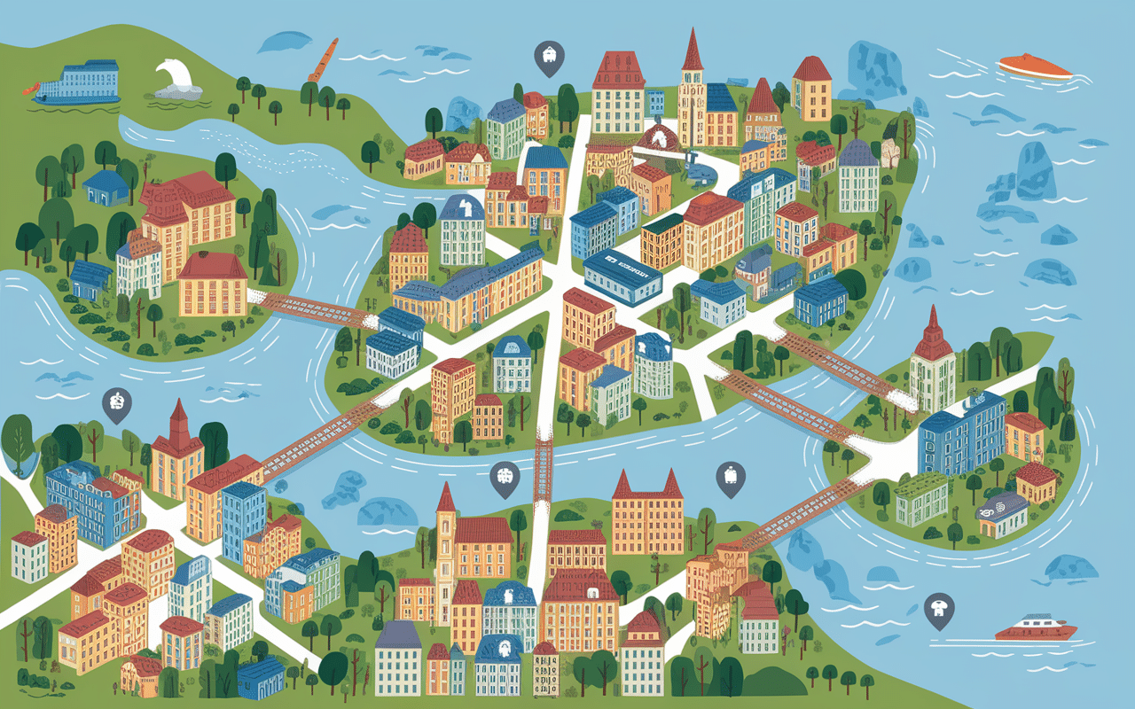 Carte quartiers week end à stockholm ponts et îles