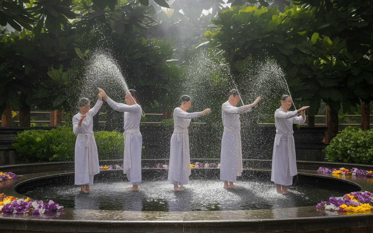 Rituel purification eau sacrée temple Tirta Empul Bali