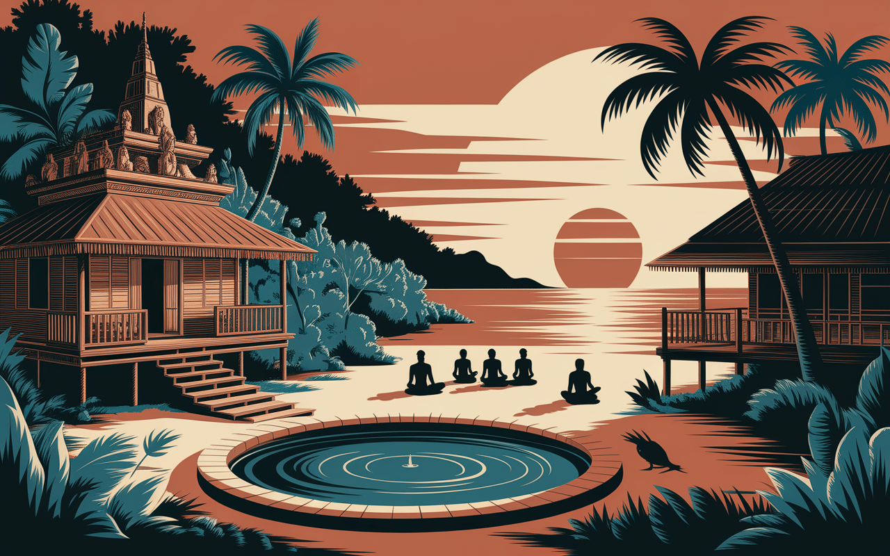 Village traditionnel pemuteran indonesia coucher de soleil