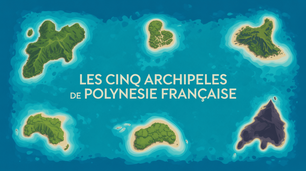 vue aérienne des 5 archipels de la polynésie française
