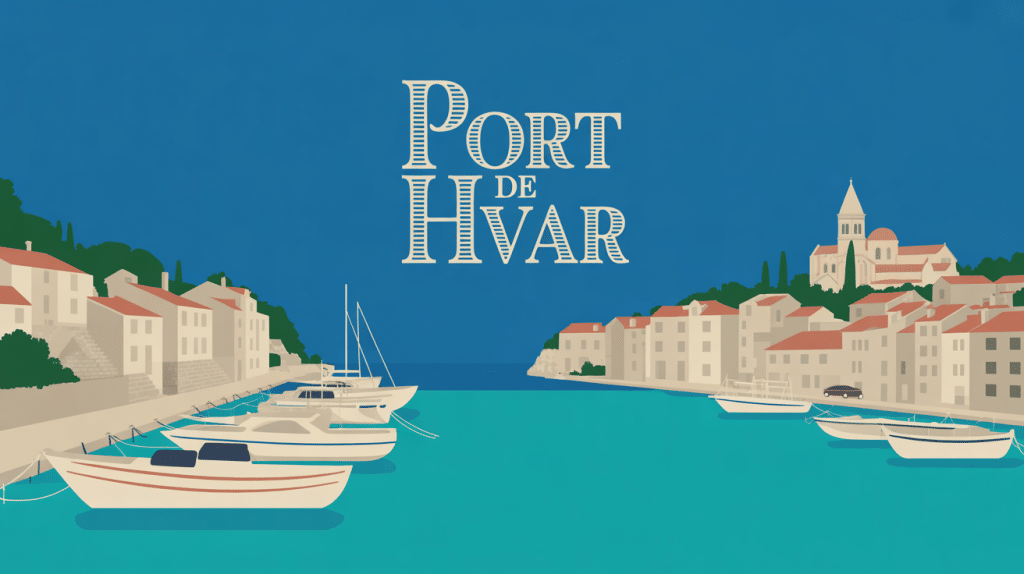 Vue panoramique du port hvar avec bateaux et cathédrale