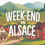 Vue stylisée village vignobles montagne week end Alsace