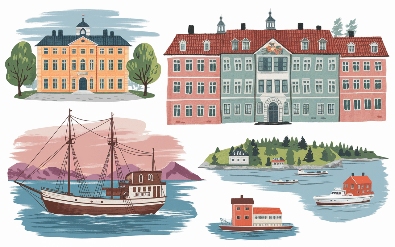 Collage palais royal ville vieille bateau archipel wknd stockholm