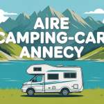 Aire pour camping car Annecy vue sur lac et montagne
