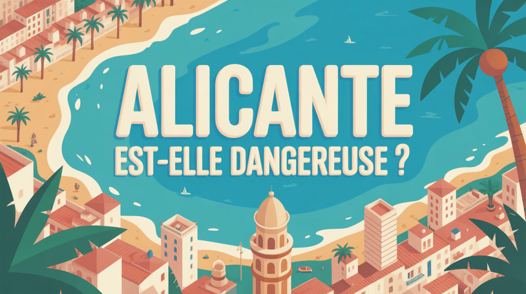 Alicante ville dangereuse illustration moderne plage palmiers
