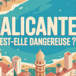Alicante ville dangereuse illustration moderne plage palmiers
