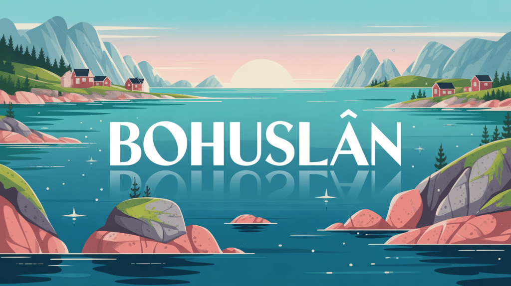 Vue côtière de Bohuslän avec rochers, îles et villages