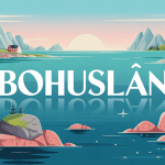 Vue côtière de Bohuslän avec rochers, îles et villages