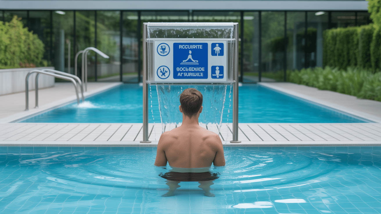 sécurité cascade parapluie piscine panneau maître-nageur