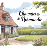 chaumiere normandie avec toit de chaume et jardin fleuri