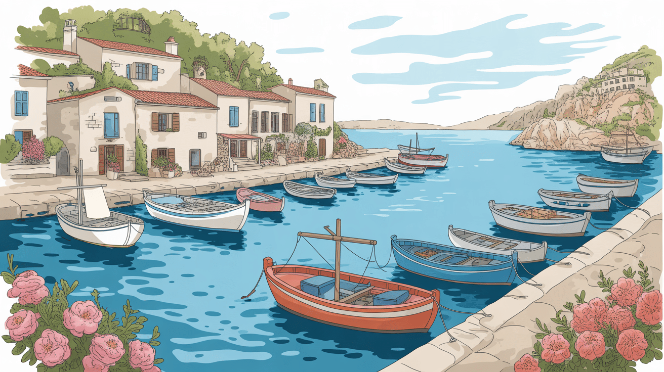 Port d'Erbalonga avec maisons en pierre et tour historique