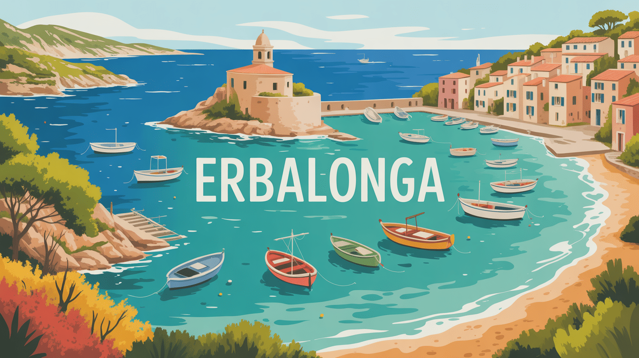 Vue panoramique d'Erbalonga, village corse bord de mer