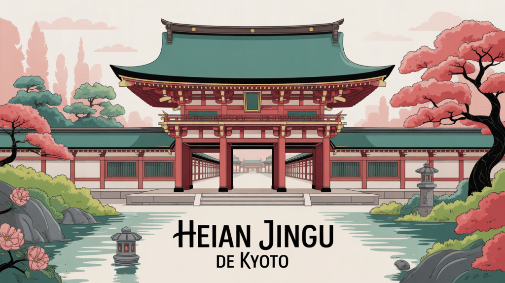 heian jingu kyoto japan portail vermillon et cerisiers