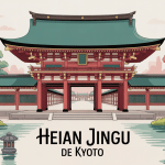 heian jingu kyoto japan portail vermillon et cerisiers