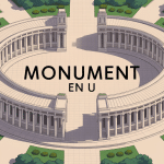 Vue aérienne du monument en U avec cour centrale et ailes symétriques