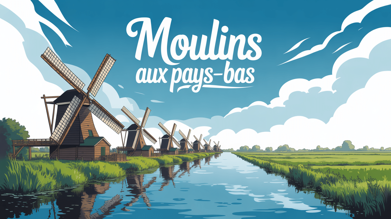 moulin pays bas bord canal reflets polders