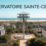 Observatoire Sainte Cécile Arcachon structure métallique et vue sur le bassin