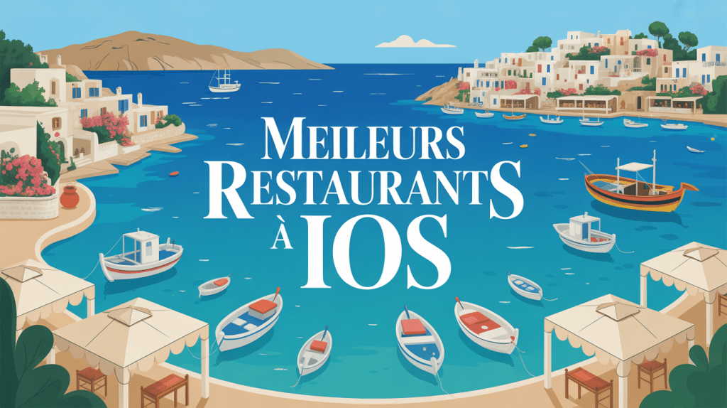 Vue panoramique restaurant ios greece port et mer