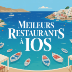Vue panoramique restaurant ios greece port et mer