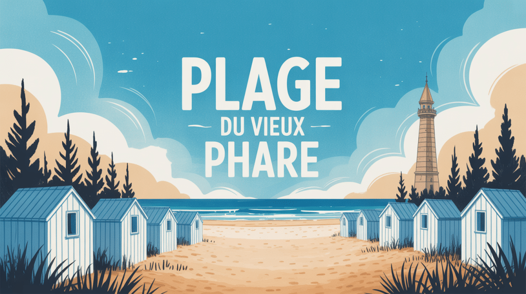 Plage du Vieux Phare avec pins cabines sable et océan