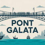 Illustration pont galata pêcheurs skyline Istanbul
