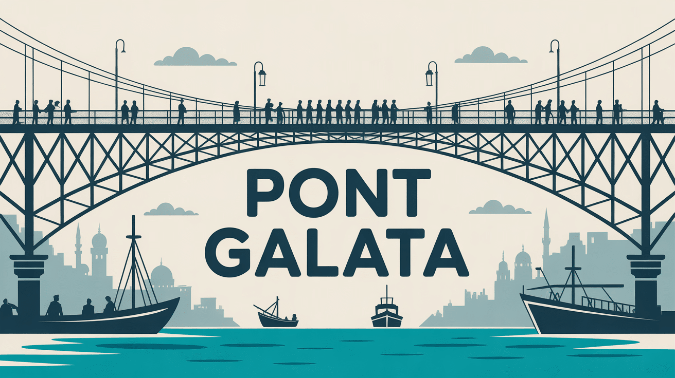 Illustration pont galata pêcheurs skyline Istanbul
