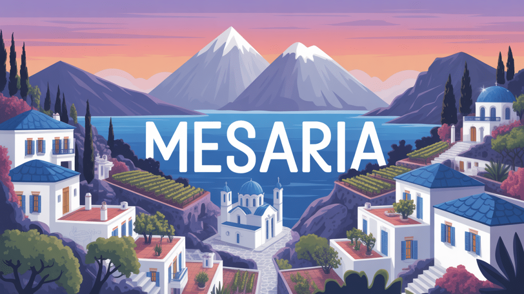 Vue panoramique village Santorini Mesaria