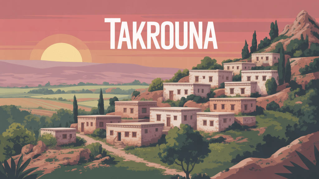 Village berbère takrouna au sommet colline coucher de soleil