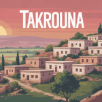 Village berbère takrouna au sommet colline coucher de soleil