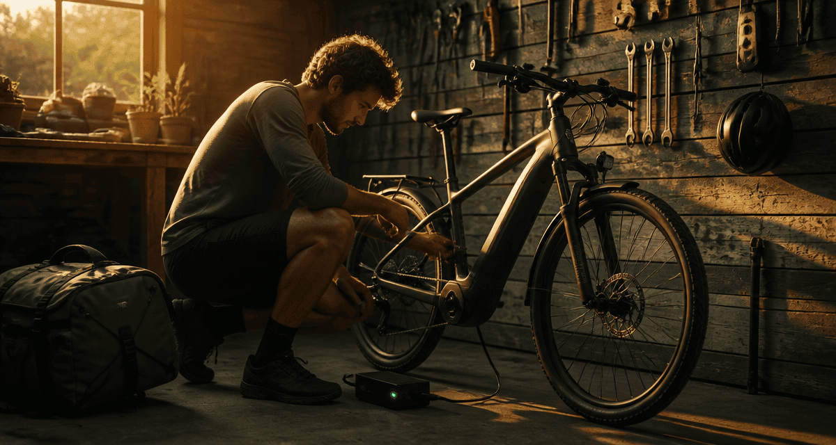 Charger velo electrique dans garage lumineux