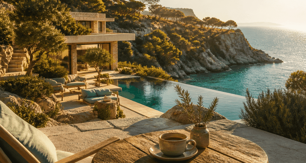 corse location villa bord de mer terrasse piscine vue mer