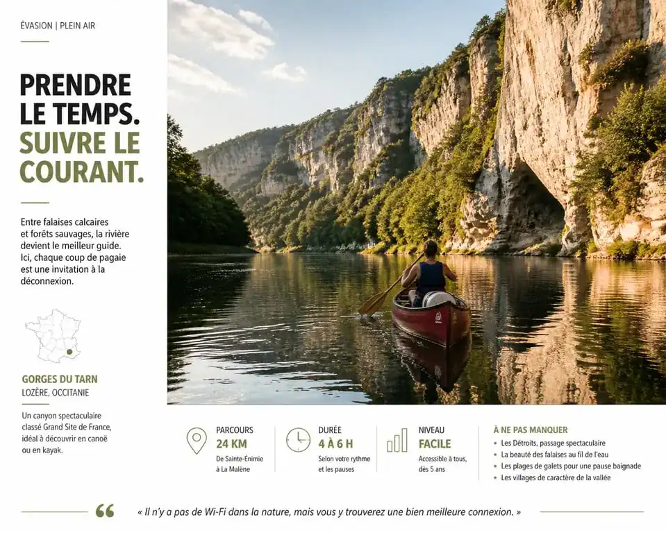 Canoë sur une rivière française pour une sortie en pleine nature