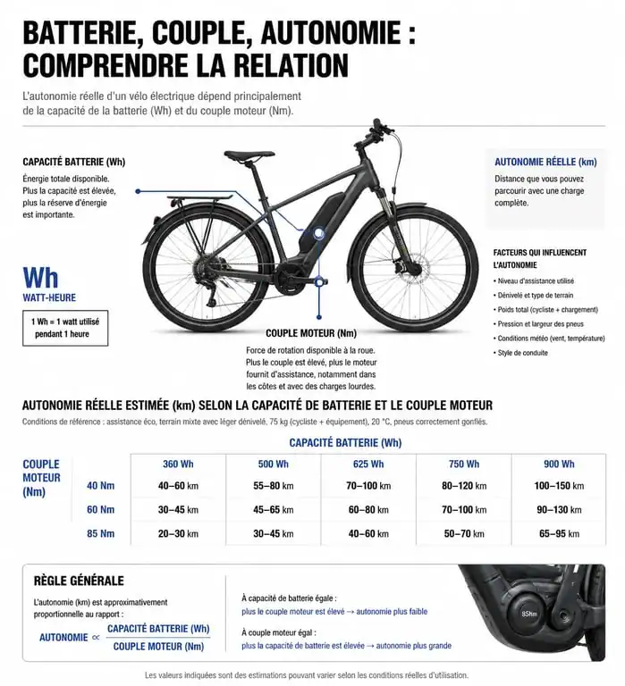 Infographie sur les critères techniques pour choisir le meilleur vélo électrique longue distance