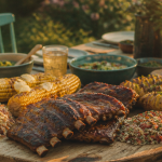accompagnement ribs avec salade, maïs et pommes de terre