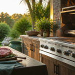 barbecue cuisine extérieure inox pierre bois