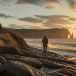 bretagne ou normandie plage falaises coucher soleil